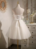 Sexy A line Spaghetti Straps Tulle White Short Homecoming Dresses HZ1024