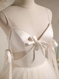 Sexy A line Spaghetti Straps Tulle White Short Homecoming Dresses HZ1024