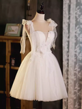 Sexy A line Straps Tulle White Short Homecoming Dresses HZ1024