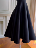 Unique A line Straps Satin Black Homecoming Dress 18th Birthday Outfit HZ1024