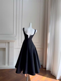 Unique A line Straps Satin Black Homecoming Dress 18th Birthday Outfit HZ1024