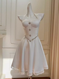 A Line Halter White Lace Homecoming Dress 18th Birthday Outfit HZ1024