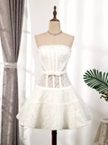 Unique A line Strapless Lace Tulle Homecoming Dress 18th Birthday Outfits HZ1024