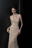 Fairytale Mermaid Halter Sleeveless Wedding Dresses Glittering Straps Pearls Wedding Dress HZ1024
