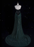 Elegant Mermaid Strapless Sequin Green Long Prom Dresses Evening Dress HZ1024