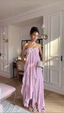 Vintage A line Sweetheart Chiffon Pink Evening Dress Prom Dresses Long Birthday Outfits HZ1024