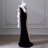 Simple Mermaid Strapless Velvet Black Long Prom Dress HZ1024