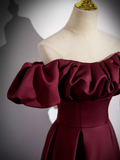 Simple A line Strapless Satin Burgundy Long Prom Dress HZ1024
