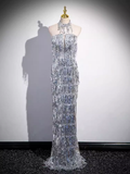 Sexy Sheath Strapless Sequin Silver Long Prom Dress HZ1024
