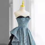 Ball Gown Strapless Blue Long Prom Dress HZ1024