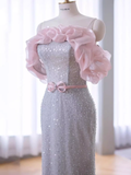 Mermaid Strapless Sequin Long Prom Dress HZ1024