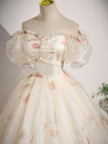 Vintage Ball Gown Champagne Sweetheart Neck Tulle Long Sweet 16 Dress HZ1024