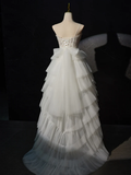 White Sweetheart Neck High Low White Prom Dress HZ1024