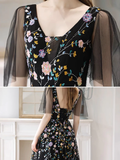 Black A-Line Tulle Lace Long Prom Dress HZ1024