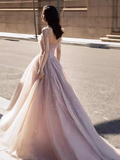 Sexy A line Straps Pink Tulle Long Prom Dress HZ1024