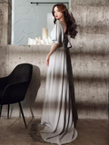 Elegant A line Short Sleeves Long Prom Dress HZ1024