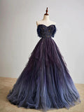 Elegant Ball Gown Off The Shoulder Long Tulle Prom Dress HZ1024