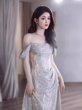 Mermaid Off The Shoulder Sequin Long Prom Dress HZ1024
