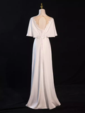 Sexy A line Short Sleeves Lace White Long Prom Dress HZ1024