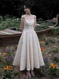 Vintage A line Sleeveless White Lace Prom Dress HZ1024