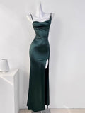 Sexy Mermaid Sleeveless Green Satin Long Prom Dress HZ1024