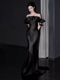 Simple Satin Long Mermaid Prom Dress Spaghetti Straps Party Dress HZ1024