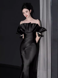 Simple Satin Long Mermaid Prom Dress Spaghetti Straps Party Dress HZ1024