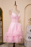 Light Blue A-line V Neck Ruffle-Layers Homecoming Dress Birthday Dress HZ1024