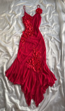 Sexy Sheath Asymmetric Spaghetti Straps Chiffon Sleeveless Burgundy Prom Dresses Evening Gowns HZ1024