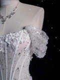 Elegant Mermaid Off The Shoulder Sequin Long White Wedding Dresses HZ1024