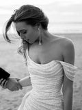 Elegant Sheath Off The Shoulder Sequin Slit Prom Dress Birthday Outfits With Ruffles HZ1024
