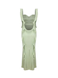 Simple Sheath Straps Sage Green Long Prom Dresses Evening Dress With Ruffles HZ1024