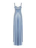 Pretty A line Straps Light Sky Blue Satin Long Party Dress Prom Dresses HZ1024